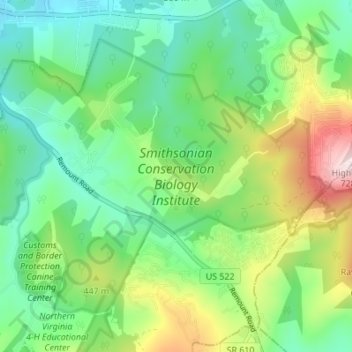 Smithsonian Conservation Biology Institute topographic map, elevation, terrain