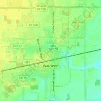 Wauseon topographic map, elevation, terrain
