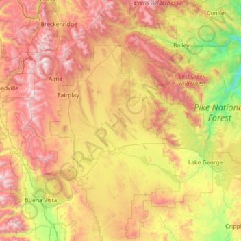 Park County topographic map, elevation, terrain