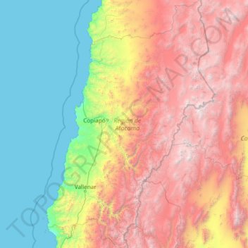 Región de Atacama topographic map, elevation, terrain