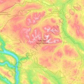 Rondane topographic map, elevation, terrain