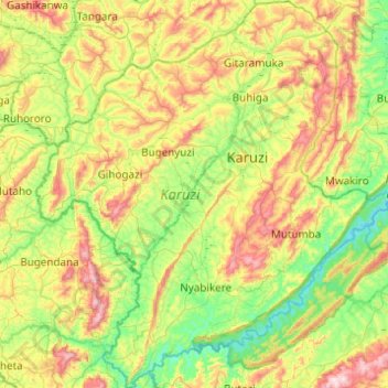 Karuzi topographic map, elevation, terrain