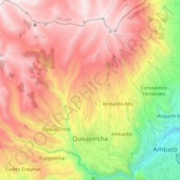 Quisapincha topographic map, elevation, terrain