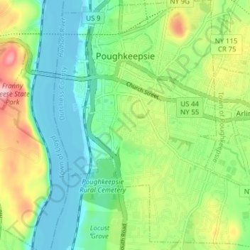 City of Poughkeepsie topographic map, elevation, terrain