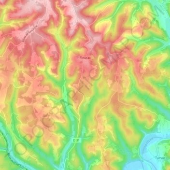 Fleurac topographic map, elevation, terrain