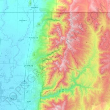 Logan River topographic map, elevation, terrain