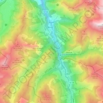 Etsaut topographic map, elevation, terrain