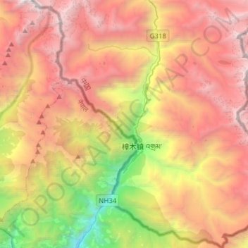 樟木镇 topographic map, elevation, terrain