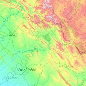 Little Zab River topographic map, elevation, terrain