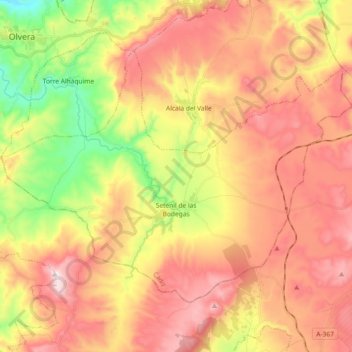 Setenil de las Bodegas topographic map, elevation, terrain