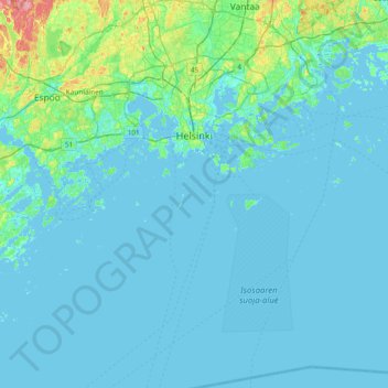 Helsinki topographic map, elevation, terrain