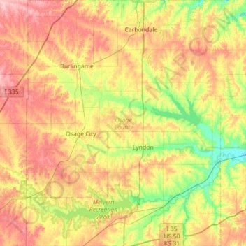 Osage County topographic map, elevation, terrain