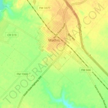 Mathis topographic map, elevation, terrain