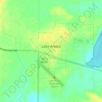 Lake Andes topographic map, elevation, terrain
