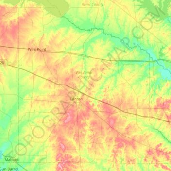 Van Zandt County topographic map, elevation, terrain