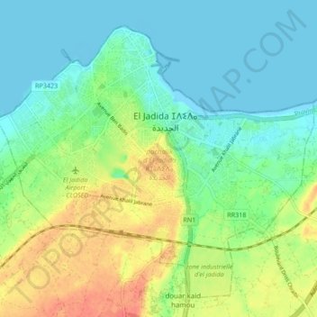 El Jadida topographic map, elevation, terrain