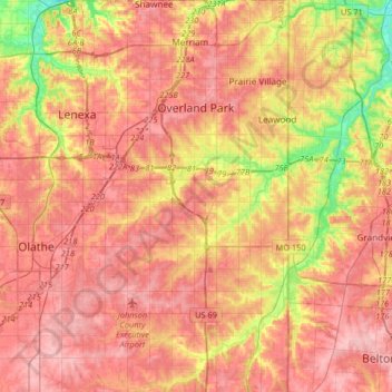 Overland Park topographic map, elevation, terrain