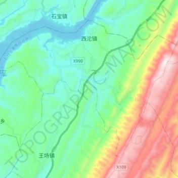 西沱镇 topographic map, elevation, terrain