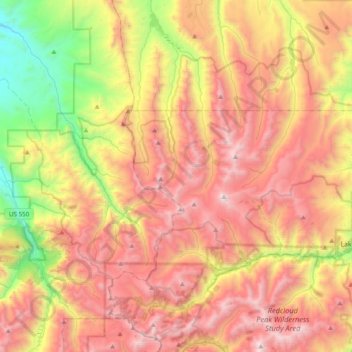Uncompahgre Wilderness Area topographic map, elevation, terrain