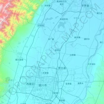 贺兰县 topographic map, elevation, terrain