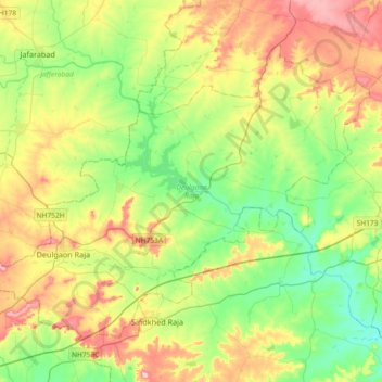 Deulgaon Raja topographic map, elevation, terrain