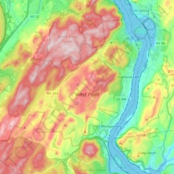 Town of Highlands topographic map, elevation, terrain