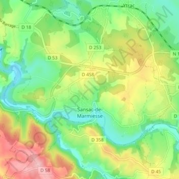 Sansac-de-Marmiesse topographic map, elevation, terrain