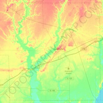 Bond County topographic map, elevation, terrain