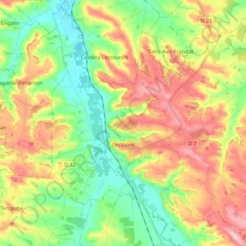 Lectoure topographic map, elevation, terrain