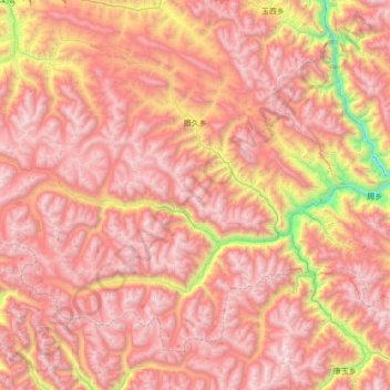 腊久乡 topographic map, elevation, terrain