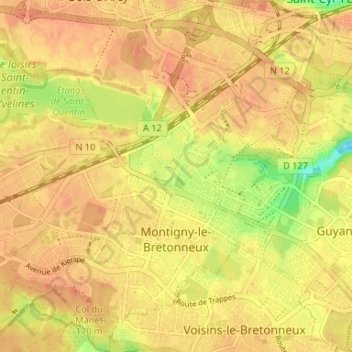 Montigny-le-Bretonneux topographic map, elevation, terrain