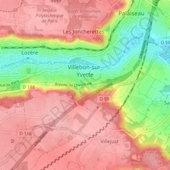 Villebon-sur-Yvette topographic map, elevation, terrain
