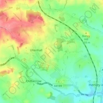 Ullenhall topographic map, elevation, terrain