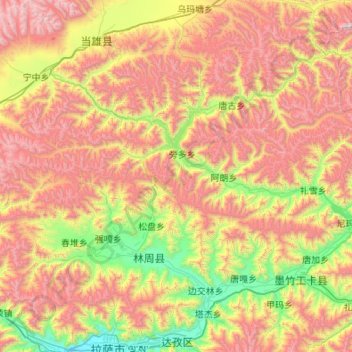 林周县 topographic map, elevation, terrain