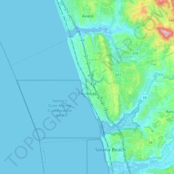 Encinitas topographic map, elevation, terrain