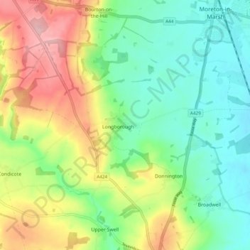 Longborough topographic map, elevation, terrain