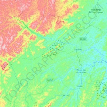 Wenceslau Guimarães topographic map, elevation, terrain