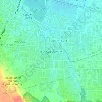 Sainik Farm topographic map, elevation, terrain
