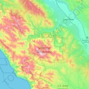 Ventana Wilderness topographic map, elevation, terrain