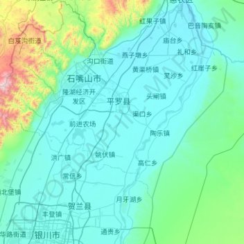 平罗县 topographic map, elevation, terrain