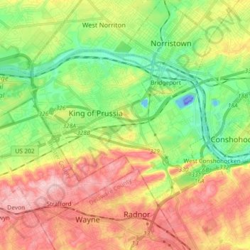 Upper Merion Township topographic map, elevation, terrain