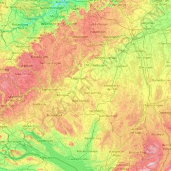 Regierungsbezirk Tübingen topographic map, elevation, terrain