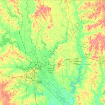 Bossier Parish topographic map, elevation, terrain
