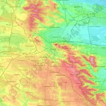 Lviv topographic map, elevation, terrain