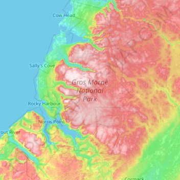 Gros Morne National Park topographic map, elevation, terrain
