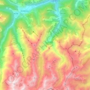 Ruisseau de Siguer topographic map, elevation, terrain