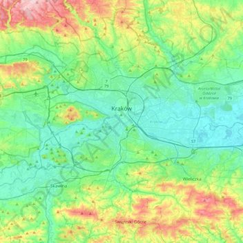 Cracovia topographic map, elevation, terrain