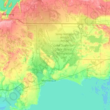 Schoolcraft County topographic map, elevation, terrain