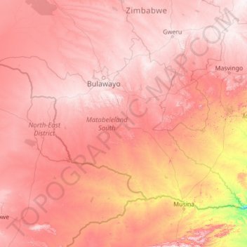 Matabeleland South Province topographic map, elevation, terrain