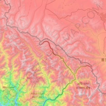 Eastern Kumaon Himalaya topographic map, elevation, terrain
